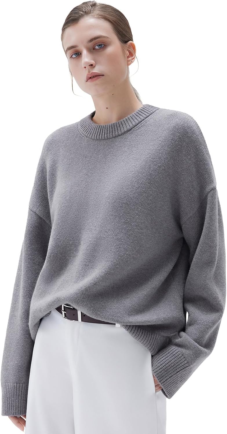 SUUKSESS Women Cashmere Blend Oversized Crew Neck Long Sleeve Pullover Sweaters - Image 1